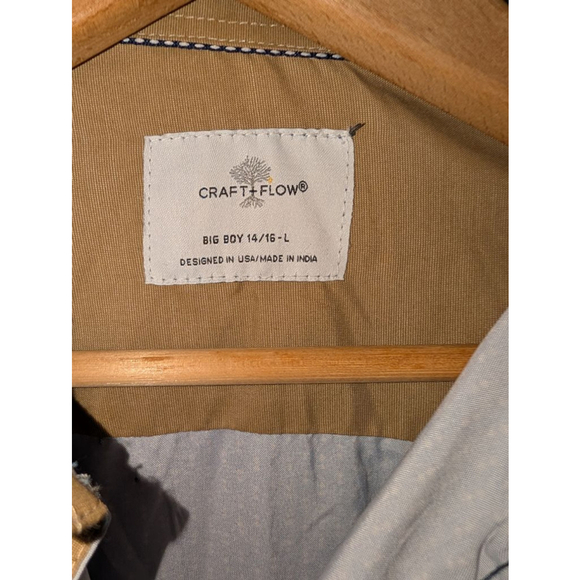 Boys CRAFT+FLOW Blue Tan Dotted Button Down Shirt Size L (14/16) - Picture 2 of 5